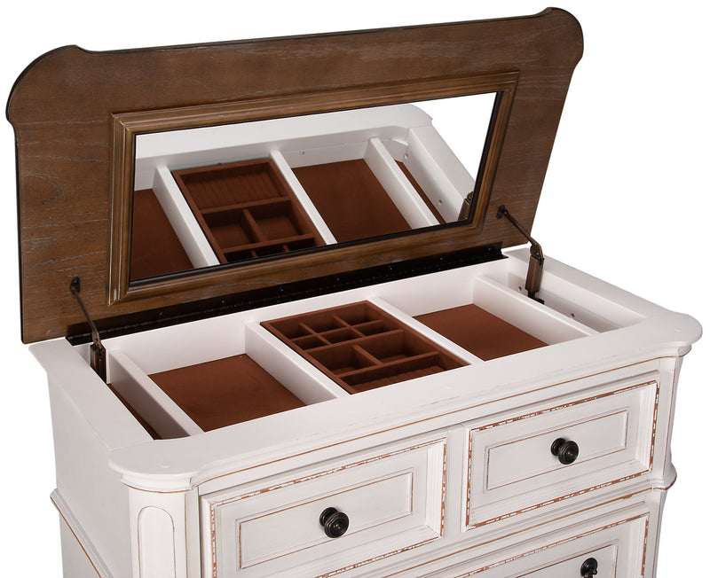 Grace Bedroom Chest of Drawers with Lift-Top Storage Tray, 5-Drawer, 38\"W x 52\"H - Antique White