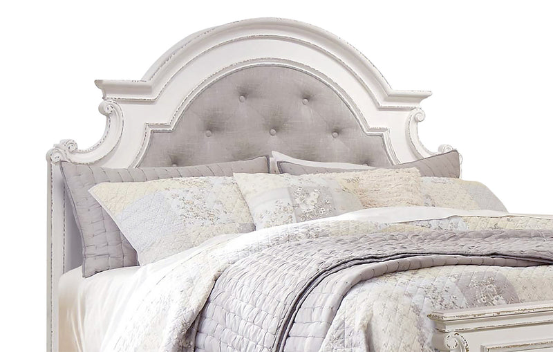 Grace 6pc Bedroom Set with Bed, Dresser, Mirror & Nightstand, Wooden, Fabric, Antique White - King Size