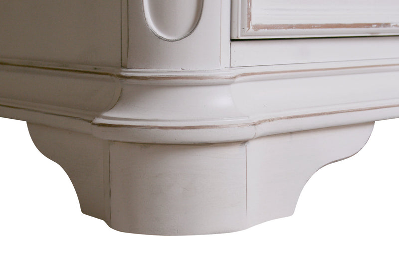 Grace 5pc Bedroom Set with Bed, Dresser & Mirror, Wooden, Fabric, Antique White - Queen Size