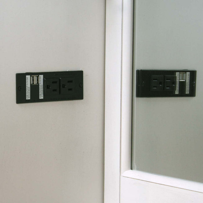 Grace Bedroom Vanity Set with Stool, Mirror, Built-in Power Outlets & USB Ports - Antique White