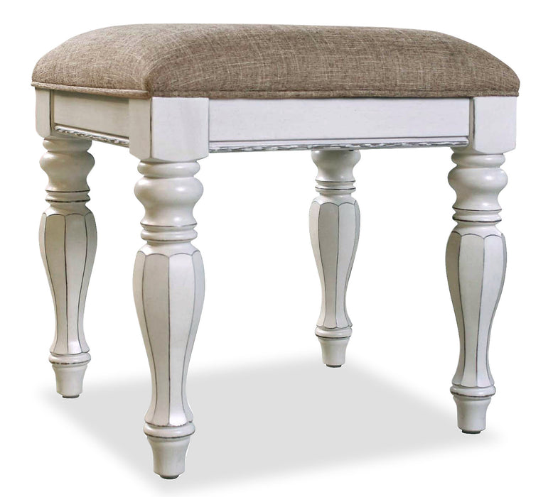 Grace Bedroom Vanity Set with Stool, Mirror, Built-in Power Outlets & USB Ports - Antique White