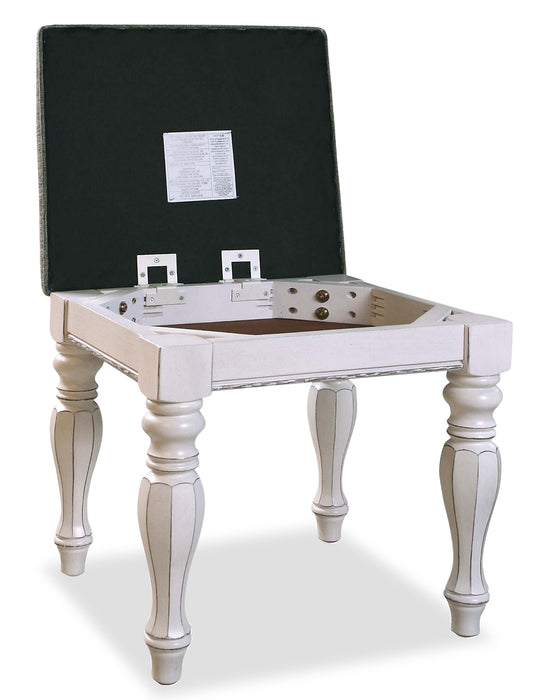 Grace Bedroom Vanity Set with Stool, Mirror, Built-in Power Outlets & USB Ports - Antique White