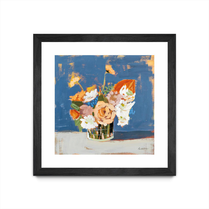 \"Peach And White Bouquet\" Matted and Framed Black 36x36 Wall Art