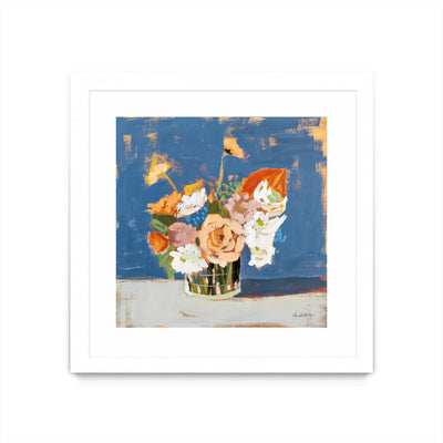 "Peach And White Bouquet" Matted and Framed White 30x30 Wall Art