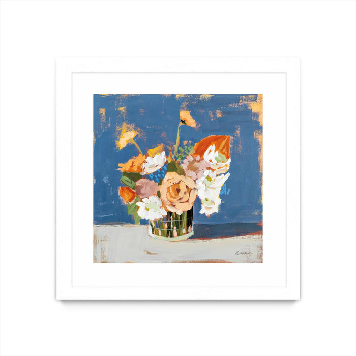 \"Peach And White Bouquet\" Matted and Framed White 30x30 Wall Art