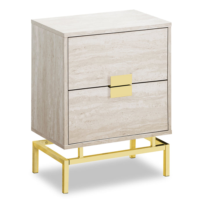 Hanna 18.25\" 2-Drawer Marble Accent Table - Beige & Gold