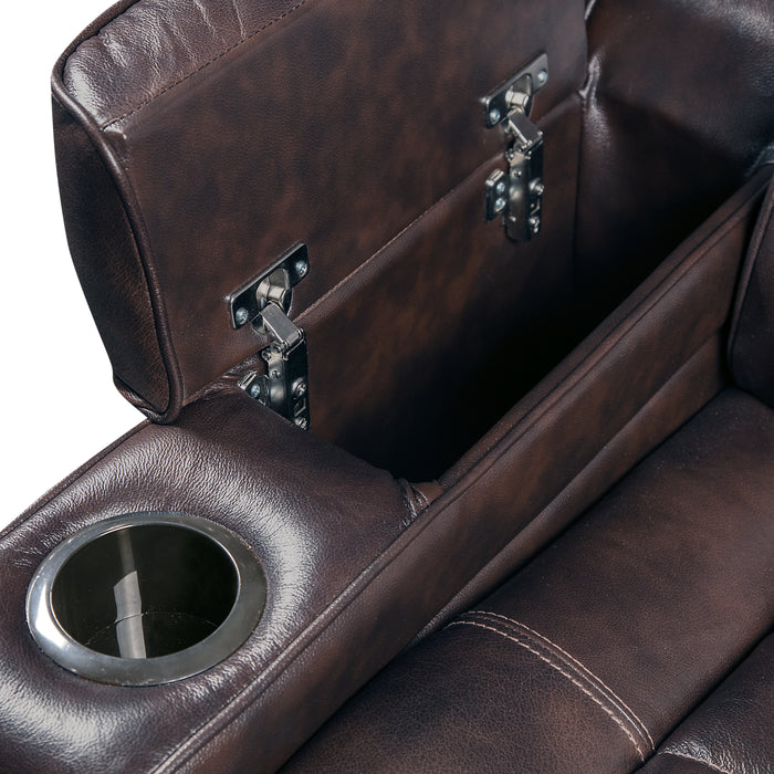 Hugo 84\" Genuine Leather Power Reclining Sofa with Power Headrests, Dual Cupholders and USB Ports - Brown
