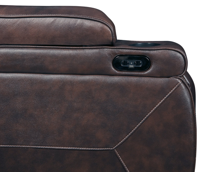 Hugo 5-Piece Genuine Leather Home Theatre Power Reclining Sectional with Storage Consoles and Cupholders - Brown