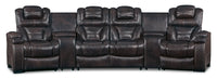 Hugo 5-Piece Genuine Leather Home Theatre Power Reclining Sectional with Storage Consoles and Cupholders - Brown 