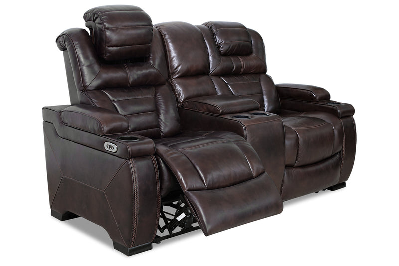 Hugo 73\" Genuine Leather Power Reclining Loveseat with Power Headrests, Storage Console and USB Ports - Brown