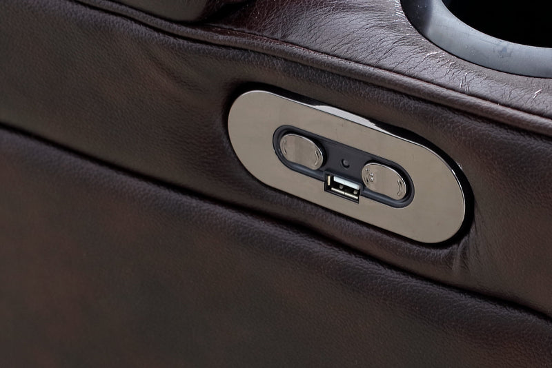 Hugo 73\" Genuine Leather Power Reclining Loveseat with Power Headrests, Storage Console and USB Ports - Brown