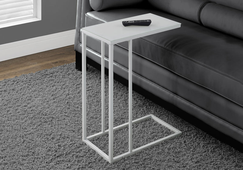 White Metal with Frosted Tempered Glass Accent Table