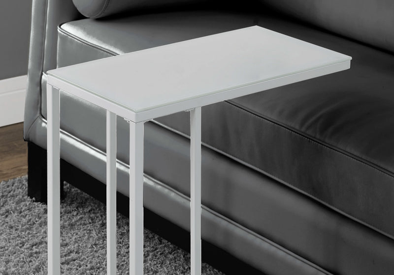 White Metal with Frosted Tempered Glass Accent Table