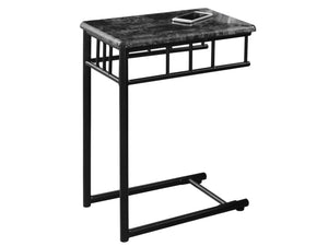 Grey Marble-Look and Charcoal Metal Accent Table