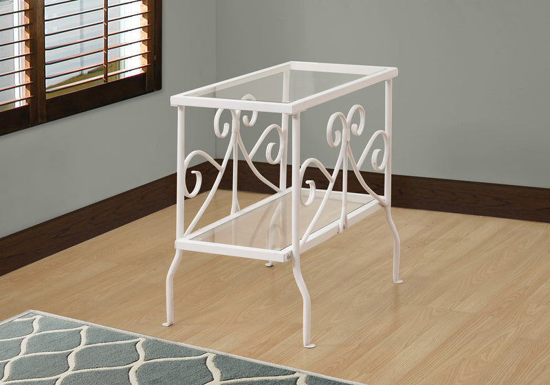 White Metal with Tempered Glass Accent Table