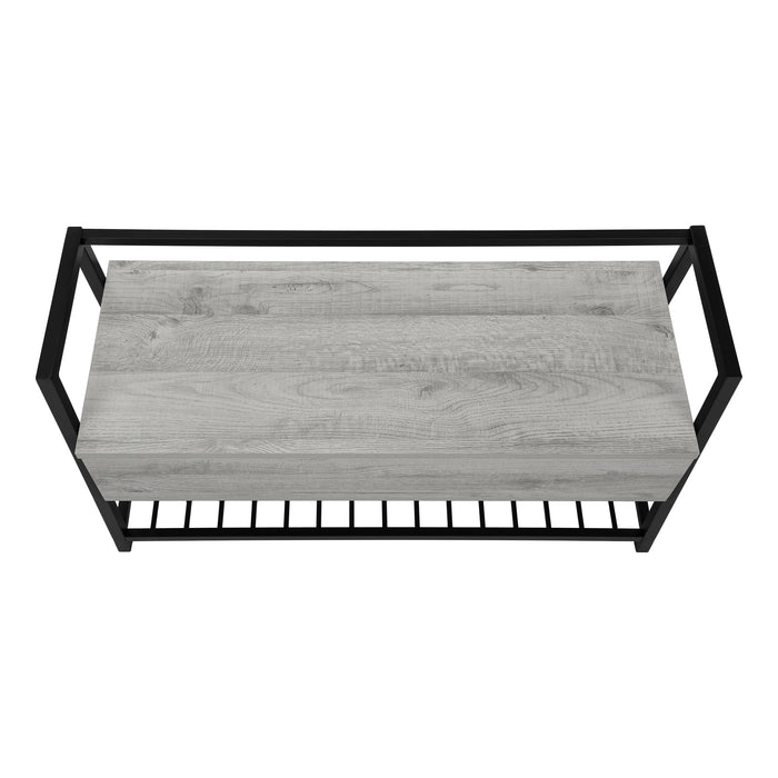 Grey Wood-Look and Black Metal Bench