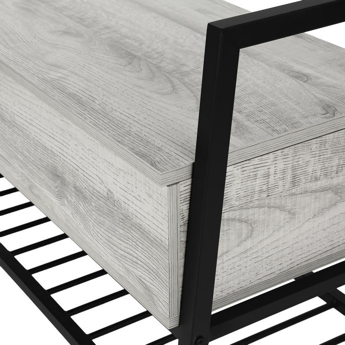 Grey Wood-Look and Black Metal Bench