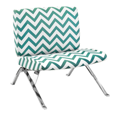 Teal Chevron Fabric and Chrome Metal Accent Chair