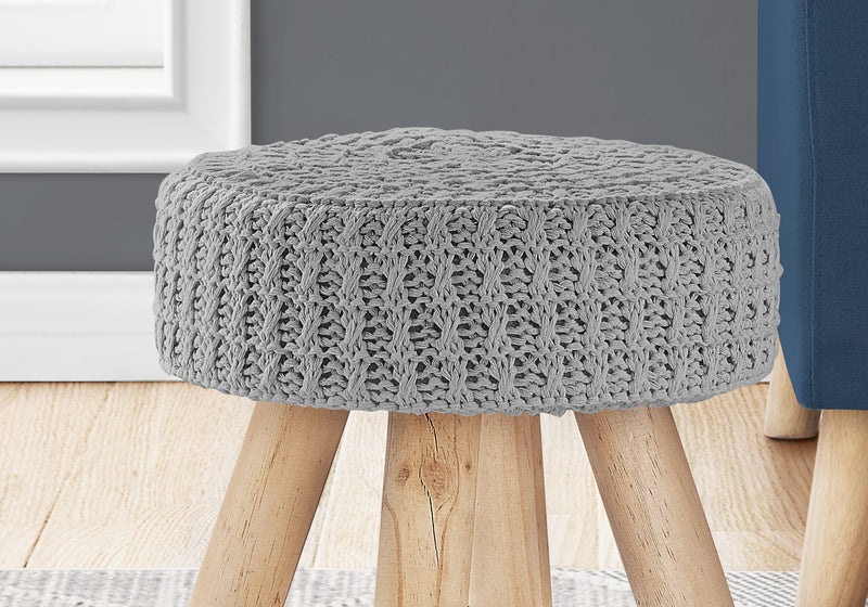 Grey Knit and Natural Ottoman