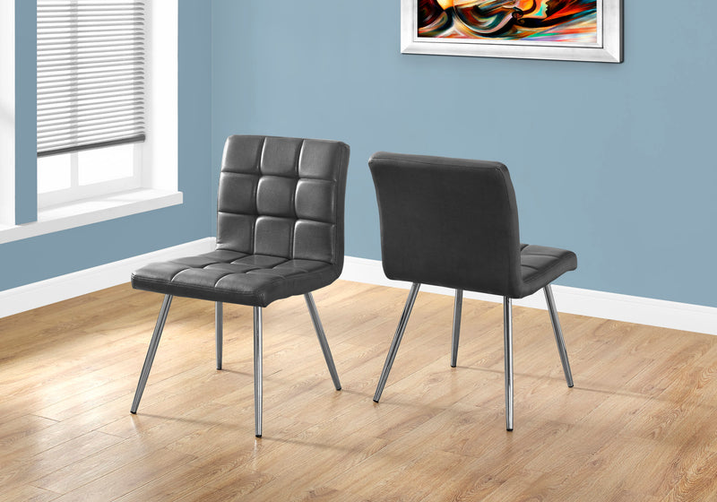 2pcs Grey Leather-look Chrome Dining Chair