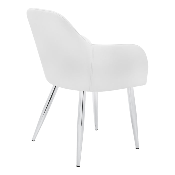 Set Of 2 White Leather-look Chrome Metal Dining Chair