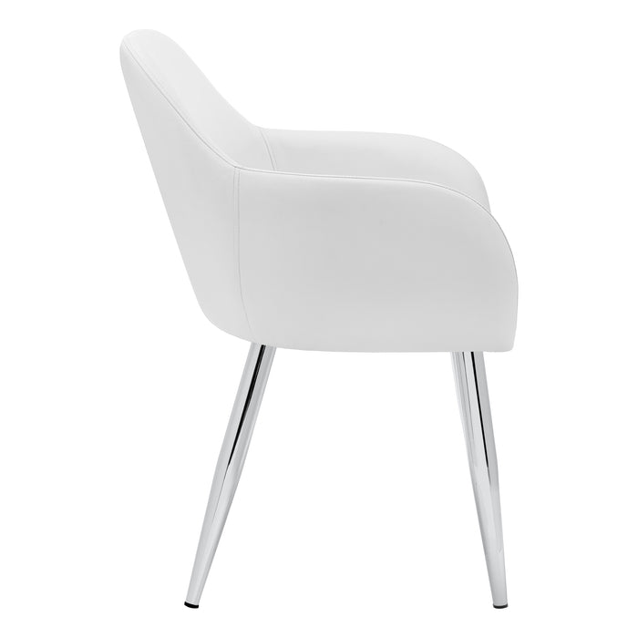 Set Of 2 White Leather-look Chrome Metal Dining Chair