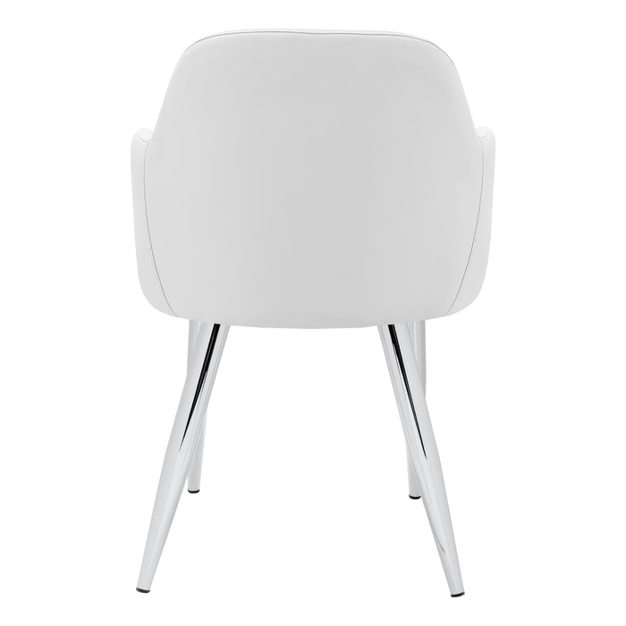 Set Of 2 White Leather-look Chrome Metal Dining Chair