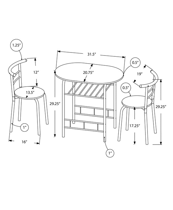 3pcs Grey Top Black Metal Dining Set