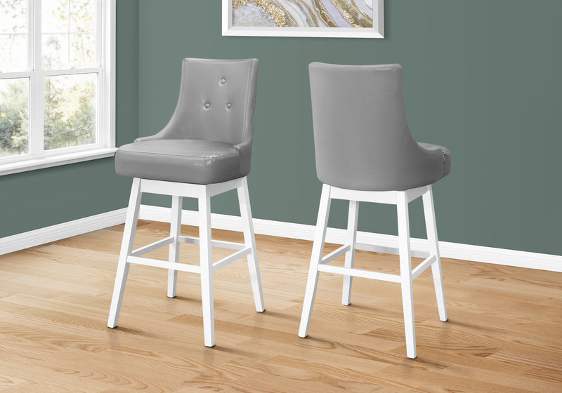 White Grey Leather-Look Bar Stool - Set of 2