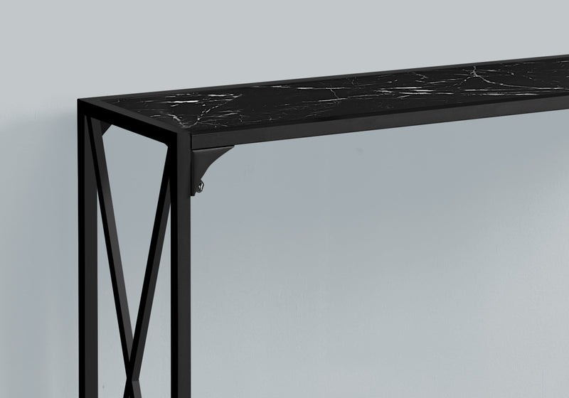 Black Marble-look Black Metal Console Table