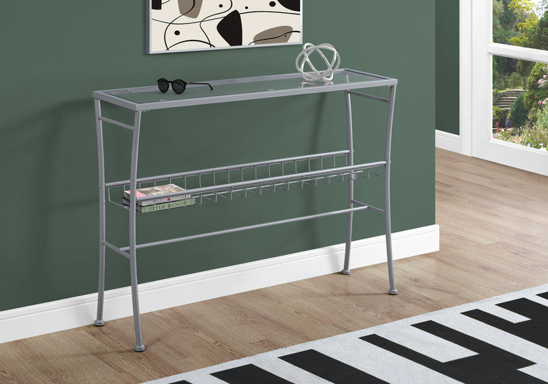 Silver tempered Glass Hall Console Accent Table