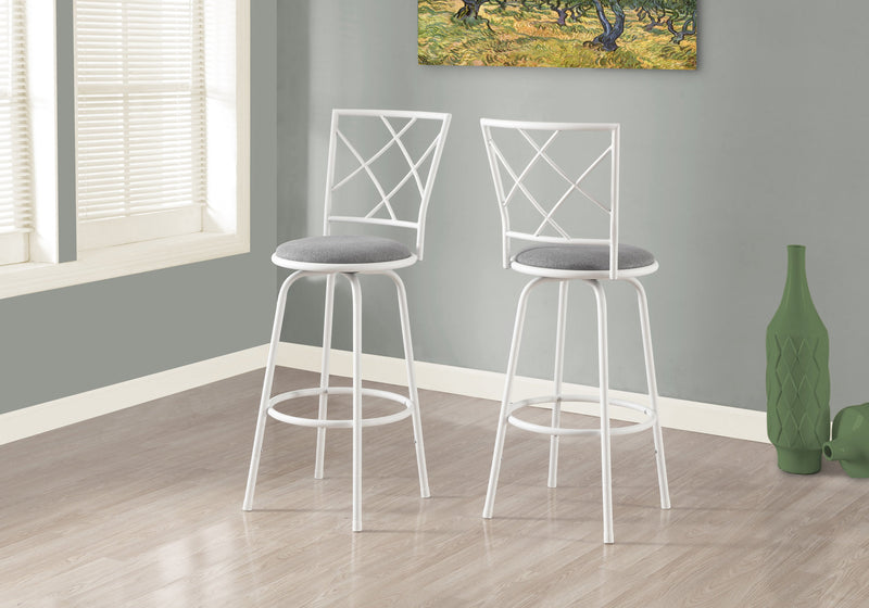 Swivel White Grey Fabric Seat Bar Stool - Set of 2