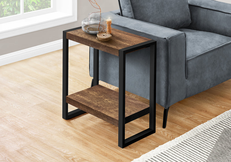 Brown Reclaimed Wood-look Black Metal Side Table