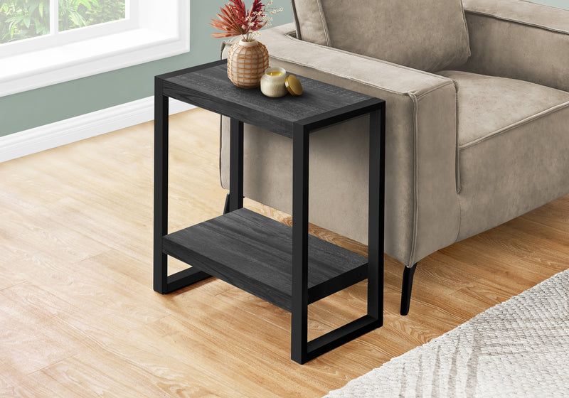 Black Reclaimed Wood-look Black Metal Side Table