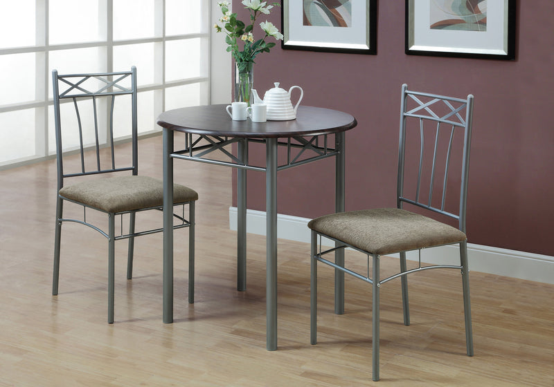 3pcs Set Espresso Silver Metal Dining Set