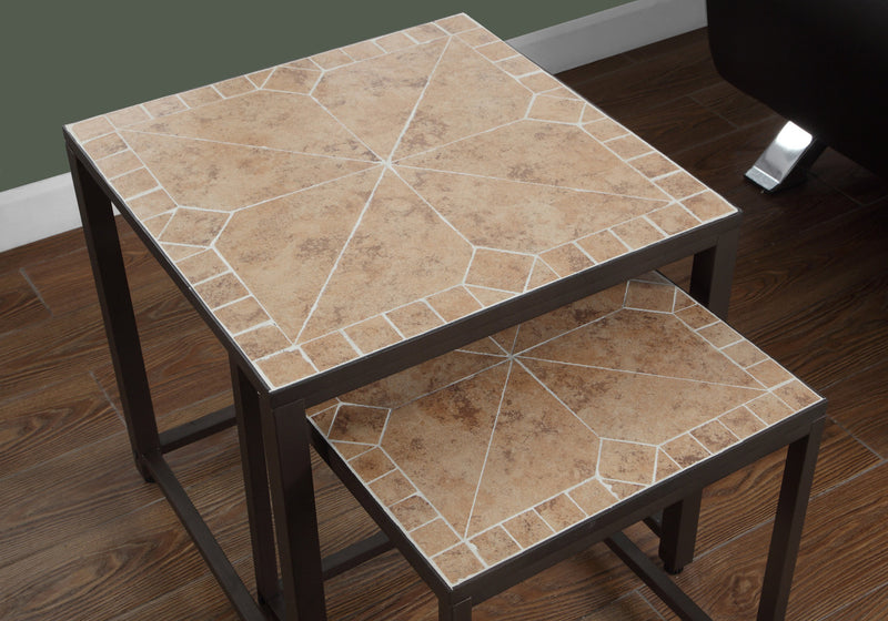 2pcs Set Terracotta Tile Top Brown Nesting Table