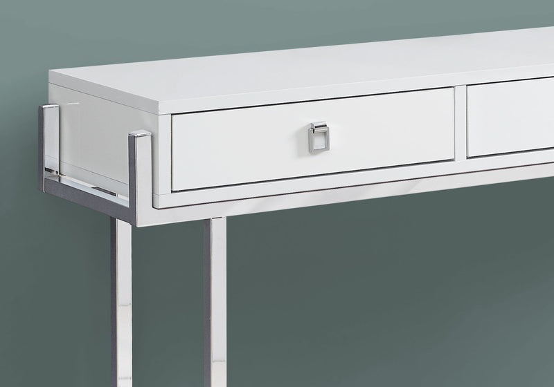 Glossy White Chrome Metal Accent Table