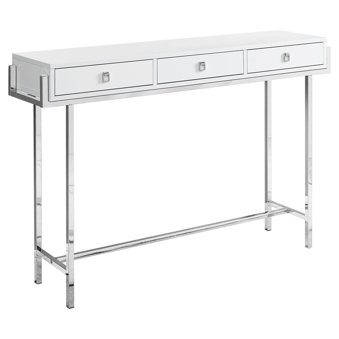 Glossy White Chrome Metal Accent Table