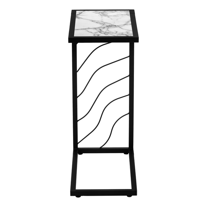 White Marble-look Black Metal Accent Table