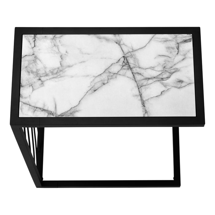 White Marble-look Black Metal Accent Table