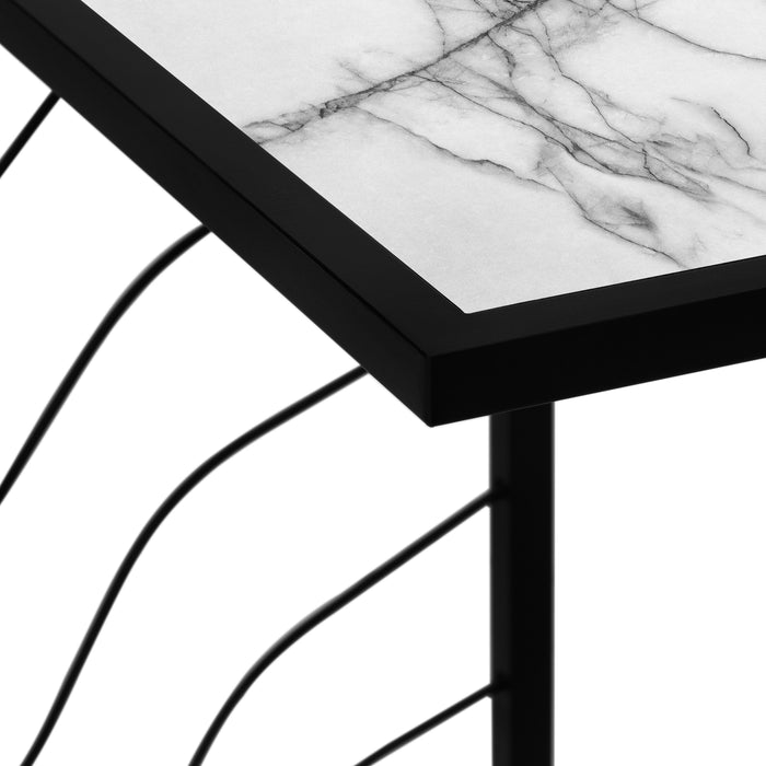White Marble-look Black Metal Accent Table