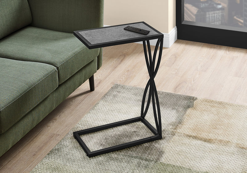 Grey Stone-look Black Metal Accent Table