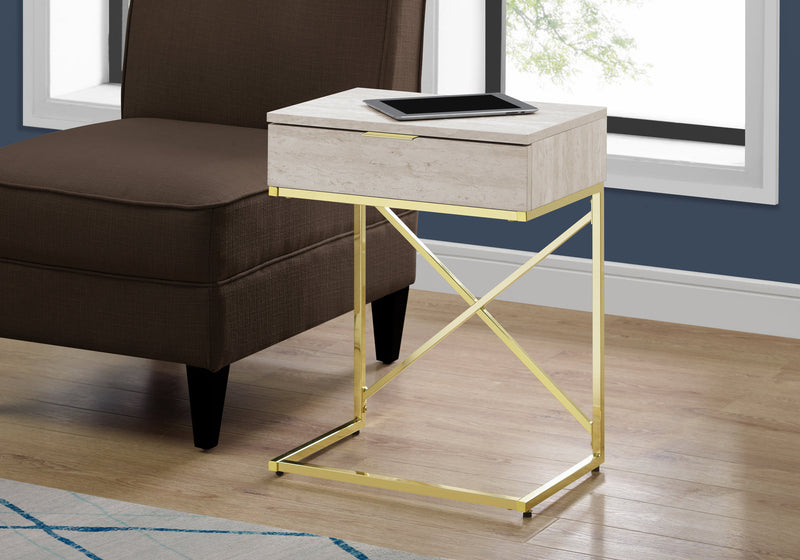 Beige Marble Gold Metal Accent Table