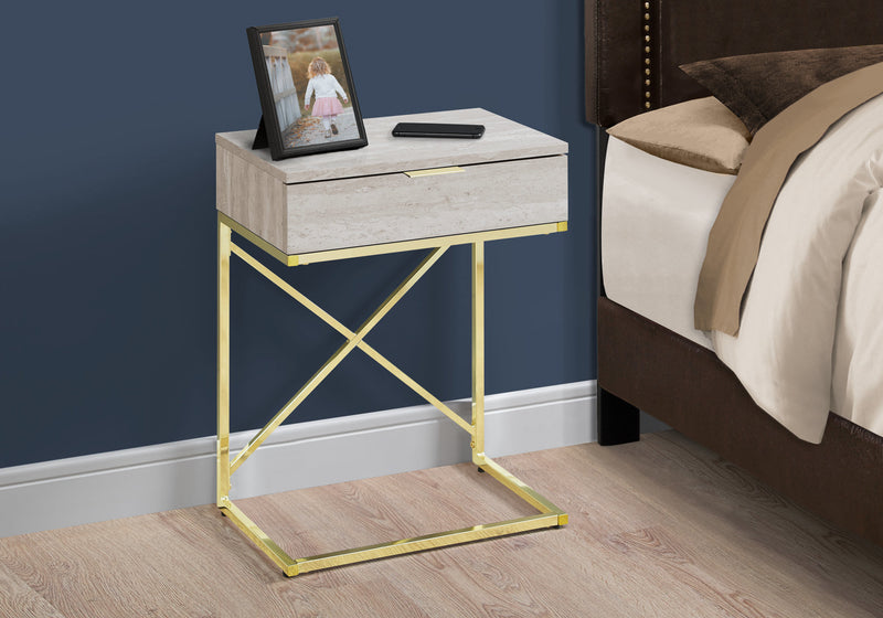 Beige Marble Gold Metal Accent Table