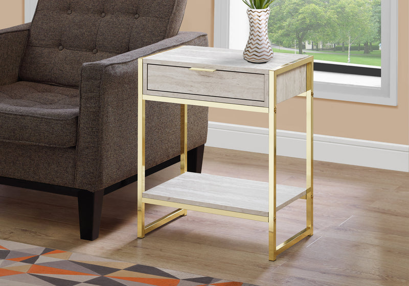Beige Marble Gold Metal Accent Table