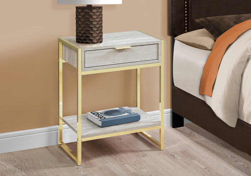 Beige Marble Gold Metal Accent Table