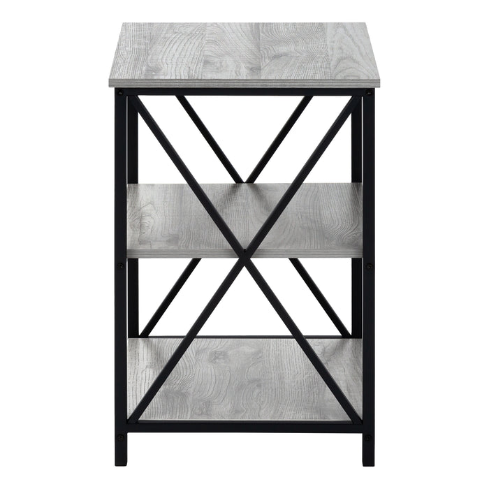 Grey Wood-look Black Metal Side Table Nightstand Table