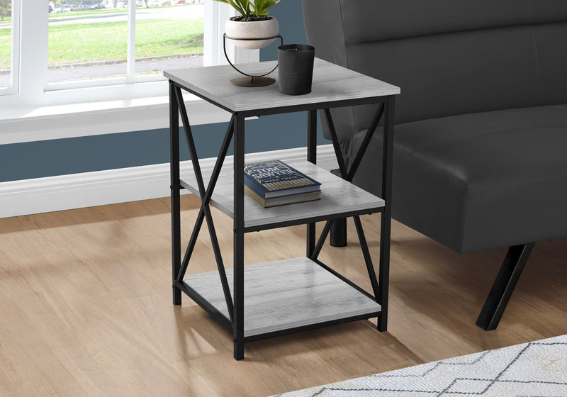 Grey Wood-look Black Metal Side Table Nightstand Table