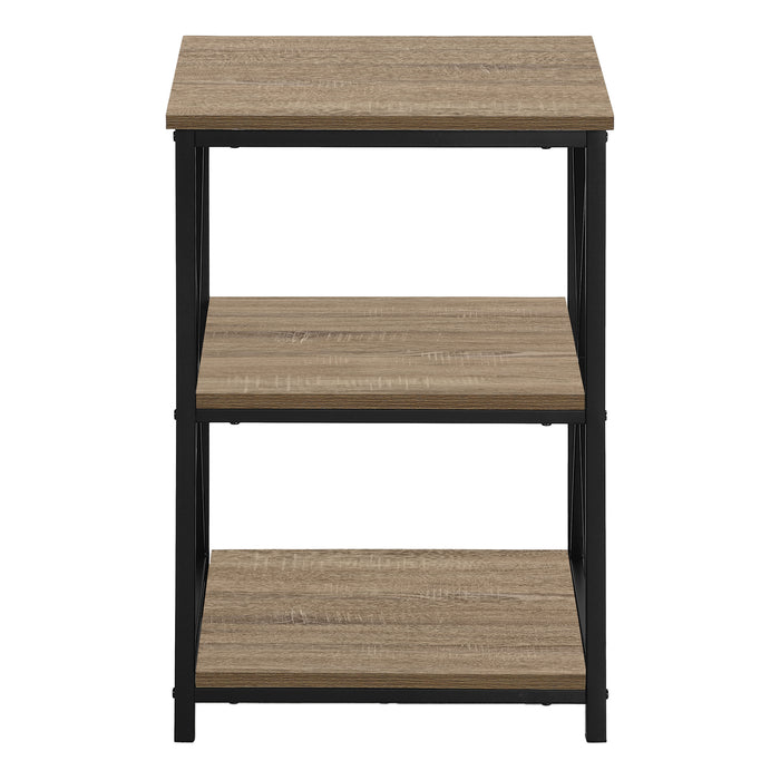 Dark Taupe Wood-look Black Metal Side Table Nightstand