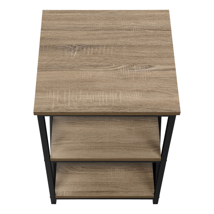 Dark Taupe Wood-look Black Metal Side Table Nightstand